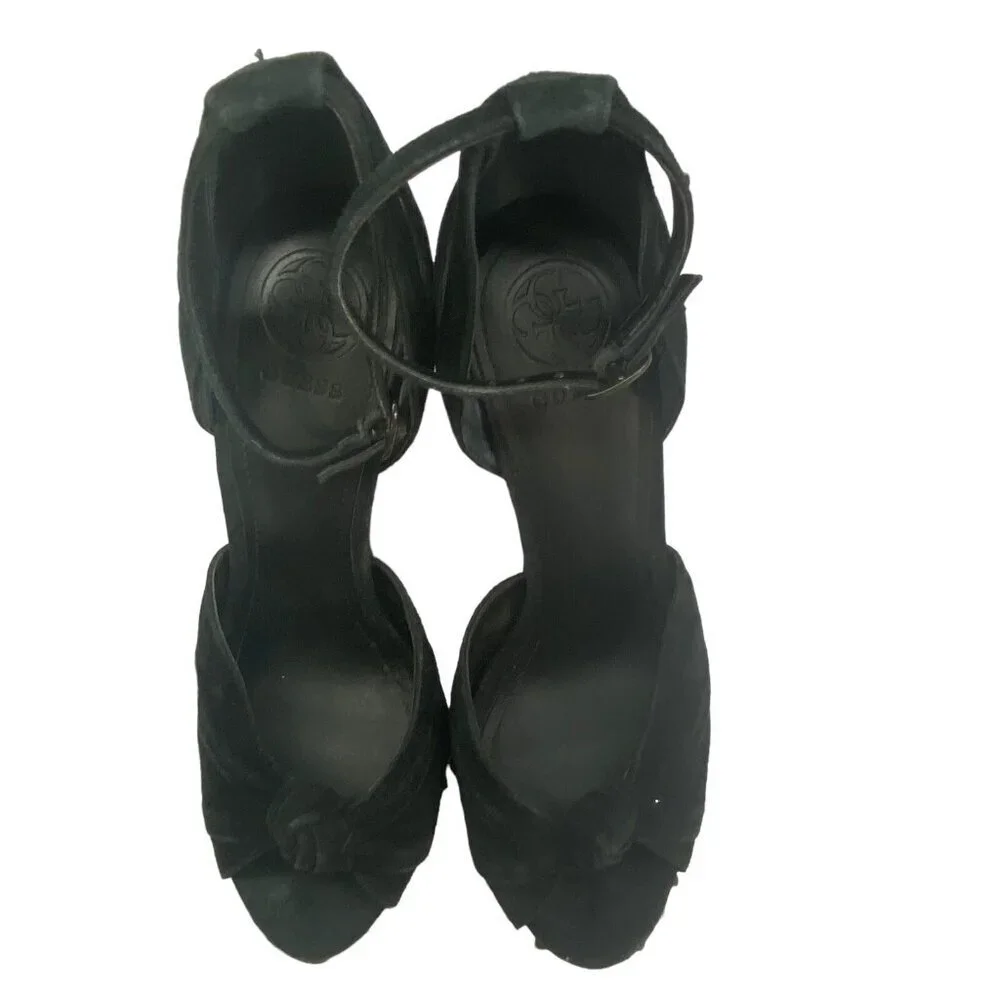 GUESS Women‎ Heels Size 7 Black Kenzie High Block Suede Elegant Buckle Party